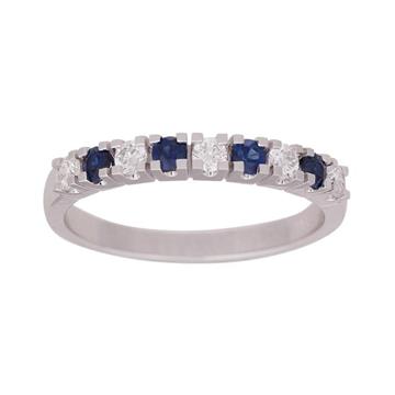 Hvidguld ring 14 k med blå safir og 0,15karat diamanter