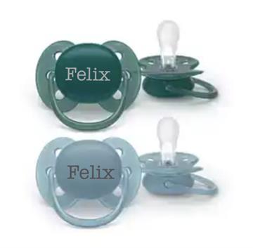 Avent ultra soft str 3 sut med navn Iceland sea / Blue Navneparadis 