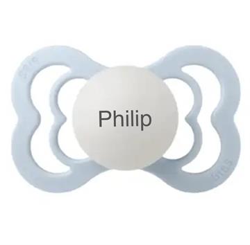 BIBS glow in the dark str 2 SILIKONE Babyblue supreme sut med navn navneparadis