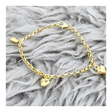 Forgyldt armbånd med 3 hjerter initial i hjertet navneparadis