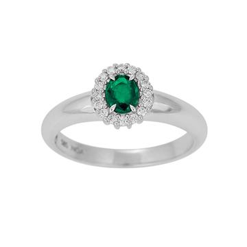Ring hvidguld med smaragd og 0,11ct diamanter 14k