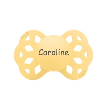 BIBS sut med navn str 2  ANATOMISK silikone infinity  pale butter navneparadis