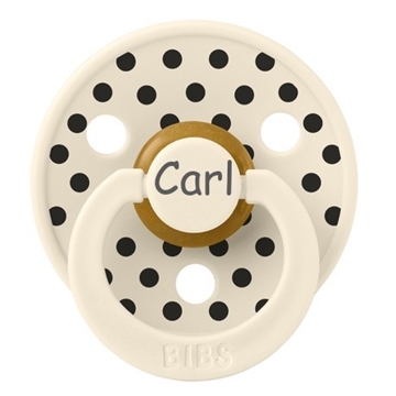 BIBS sut med navn str 2 IVORY polka dots navneparadis