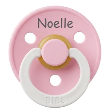 BIBS str 2 GLOW IN THE DARK sut med navn BABYPINK navneparadis