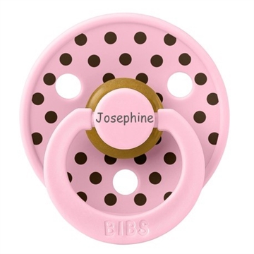 BIBS sut med navn str 2 rund babypink/plum polka dots navneparadis